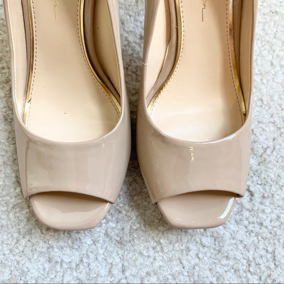 JESSICA SIMPSON Nude Patent Leather Peep Toe Heels - Picture 5 of 10